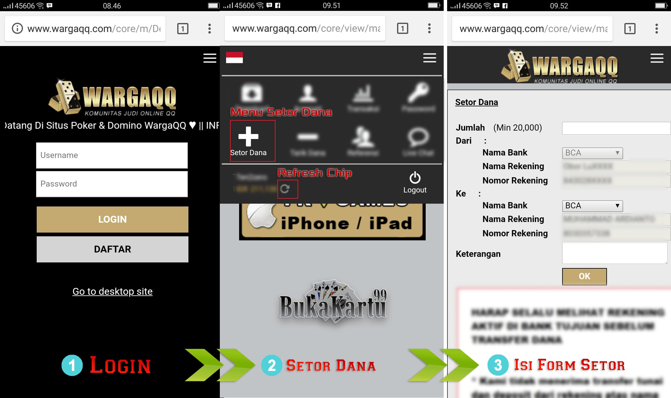 cara isi saldo setor dana pkv games lewat hp ponsel smartphone via bank bca bni bri cimb danamon mandiri